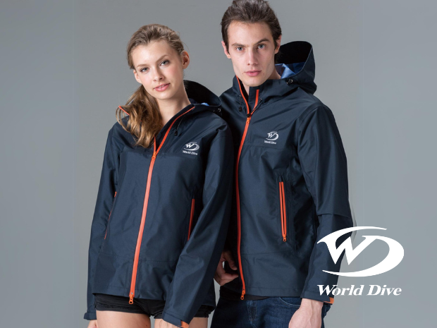 female and male models wearing active shell jacket by World Dive