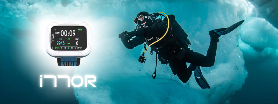 an ice diver wearing i770R dive coumputer